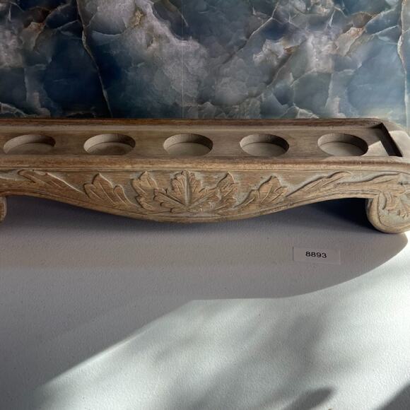 Hand-Carved Distressed Wood Candle Holder Tea Light Fits 5 Candles - Picture 6 of 15